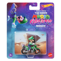 Hot Wheels Mario Galaxy Movie 1:64 Scale Luigi X Green Motocross Bike Mario Kart Toy Vehicle for Kids