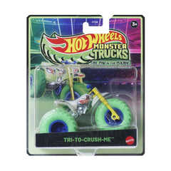 Hot Wheels 1:64 Scale Monster Trucks Glow-in-the-Dark Tri-To-Crush-Me Toy Truck for Ages 3+