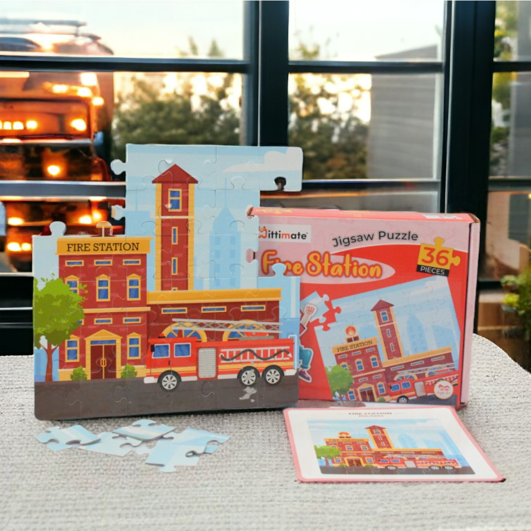 Mittimate Fire Station Jigsaw Puzzle – 36-Piece Cardboard Puzzle for Kids (Ages 4-6) | Fun, Learning & Perfect Birthday Gift