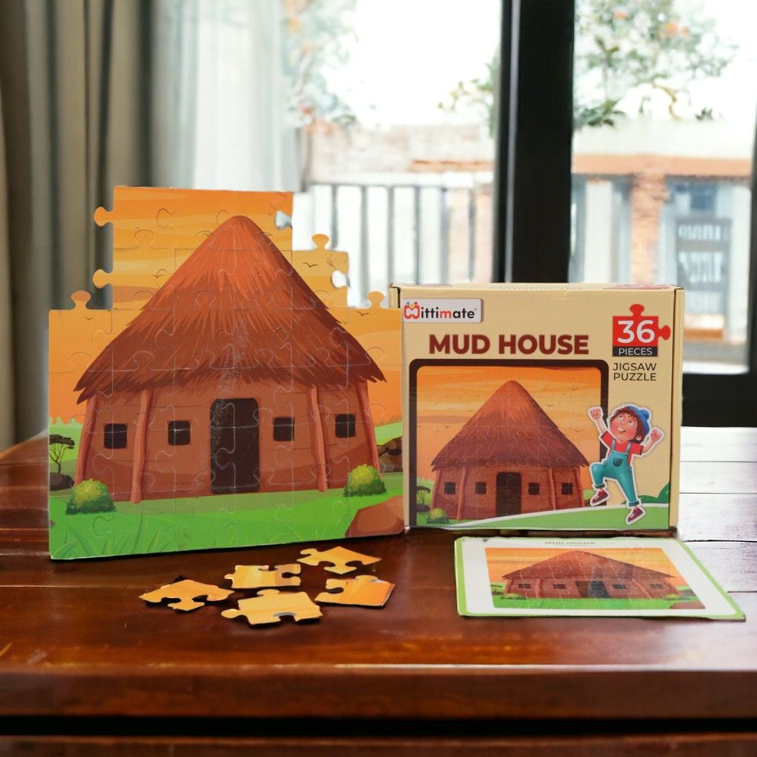 Mittimate Mud House Jigsaw Puzzle – 36-Piece Cardboard Puzzle for Kids (Ages 4-6) | Fun, Learning & Perfect Birthday Gift