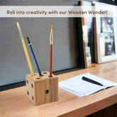 Mittimate Wooden Pen, Pencil Holder for Kids I Dice Shaped I Decorative Pen Stand for Home and Office Table