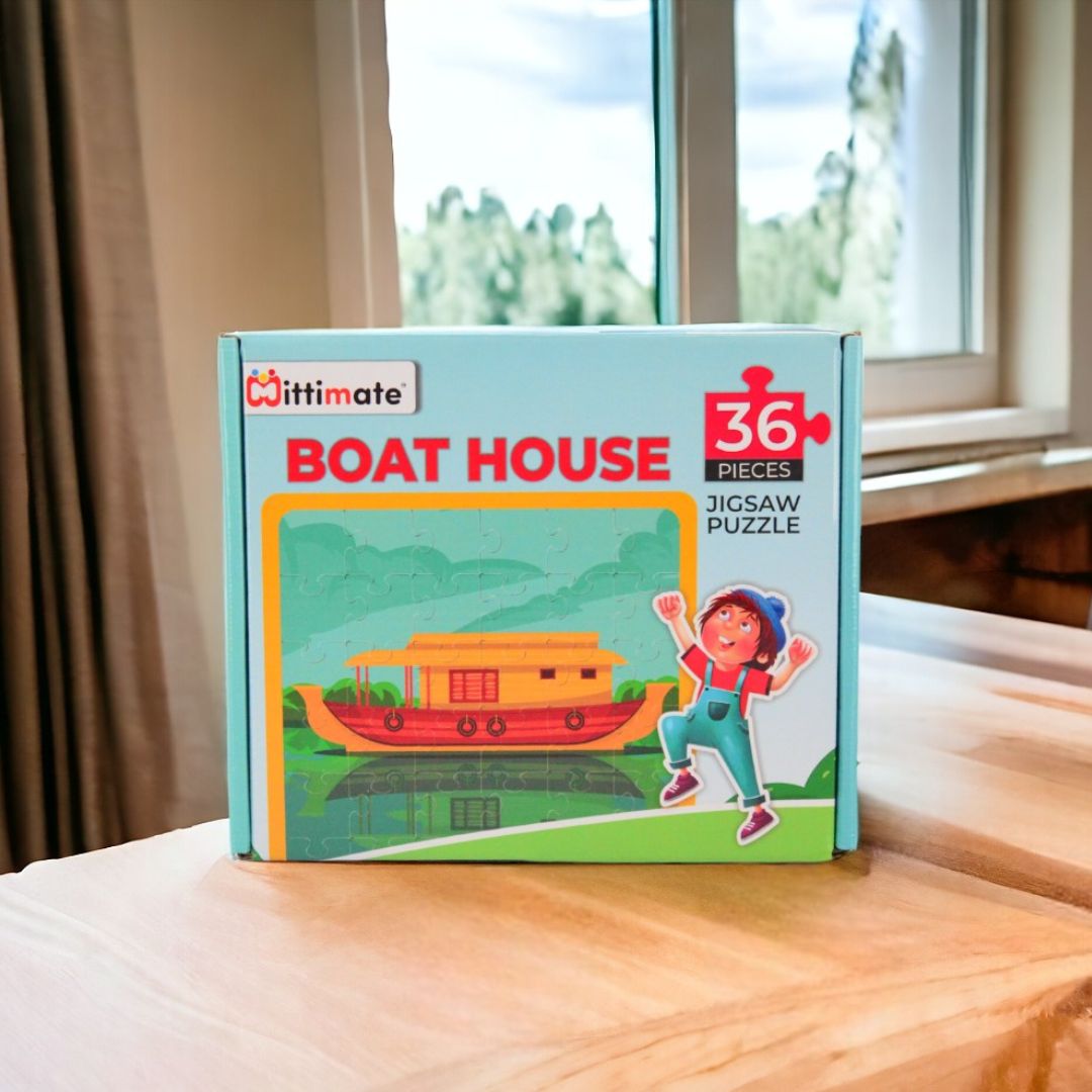 Mittimate Boat House Jigsaw Puzzle – 36-Piece Cardboard Puzzle for Kids (Ages 4-6) | Fun, Learning & Perfect Birthday Gift