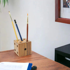 Mittimate Wooden Pen, Pencil Holder for Kids I Dice Shaped I Decorative Pen Stand for Home and Office Table