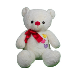 Play Hour Teddy Bear Plush Soft with Red Ribon Bow Toy for Ages 3 Years and Up - White, 70cm