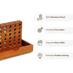 Mittimate Wooden Marble 3 Tie (Connect 4) – Portable 2-Player Strategy Board Game for Kids (6+) | Fun, Educational & Mind-Challenging Toy