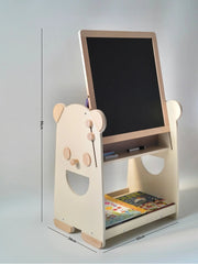 Kiddies Kingdom 4 in 1 Wooden Bear Bookshelf and Easel Organisers For Ages 3 and Above