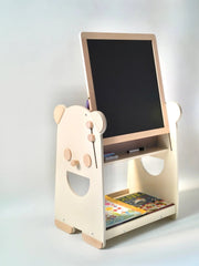 Kiddies Kingdom 4 in 1 Wooden Bear Bookshelf and Easel Organisers For Ages 3 and Above