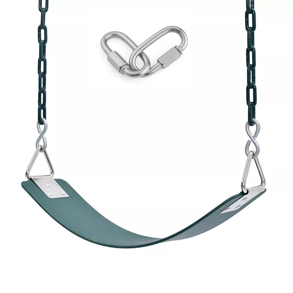 REZNOR EVA Flexible Swing Seat with 79 inch Anti-Rust Plastic Coated Chain Set for Kids, Playground, Jungle & Gym, Green