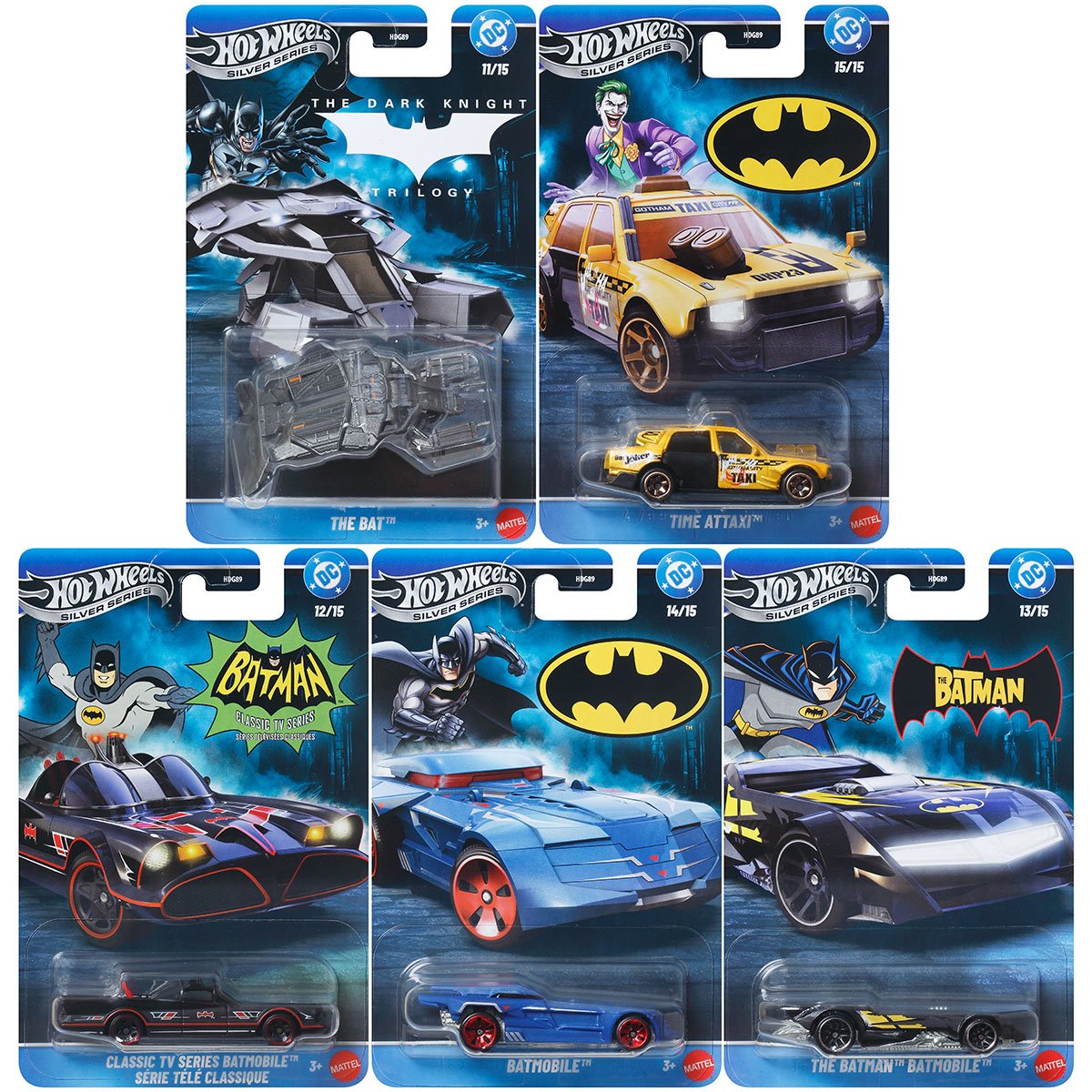 Hot Wheels 2026 DC Comics Batman-Themed Set III Silver Celebration Series 1:64 Scale - Set Of 5 Cars