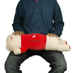 Play Hour Bogo Bear Pillow Plush Soft Toy with I Love You Text for Ages 5 Years and Up - Red, 60cm