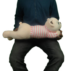 Play Hour Johny Bear Pillow Plush Soft Toy with Pink and White Stripes Cloth for Ages 3 Years and Up, 60cm