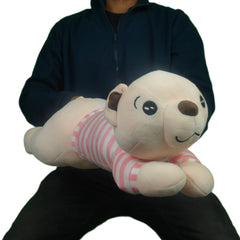 Play Hour Johny Bear Pillow Plush Soft Toy with Pink and White Stripes Cloth for Ages 3 Years and Up, 60cm