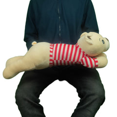 Play Hour Johny Bear Pillow Plush Soft Toy with Red and White Stripes Cloth for Ages 3 Years and Up, 60cm