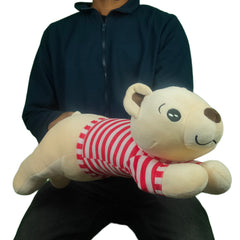 Play Hour Johny Bear Pillow Plush Soft Toy with Red and White Stripes Cloth for Ages 3 Years and Up, 60cm