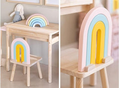 Kiddies Kingdom Wooden chair mini rainbow kids Table & Chair For Ages 3 and Above
