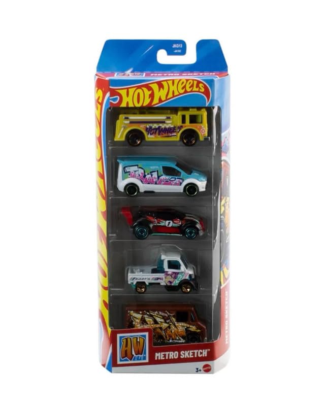 Hot Wheels 5 Car Gift Pack - Metro Sketch Pack Of 5 1:64 Vehichles For Kids & Collectors