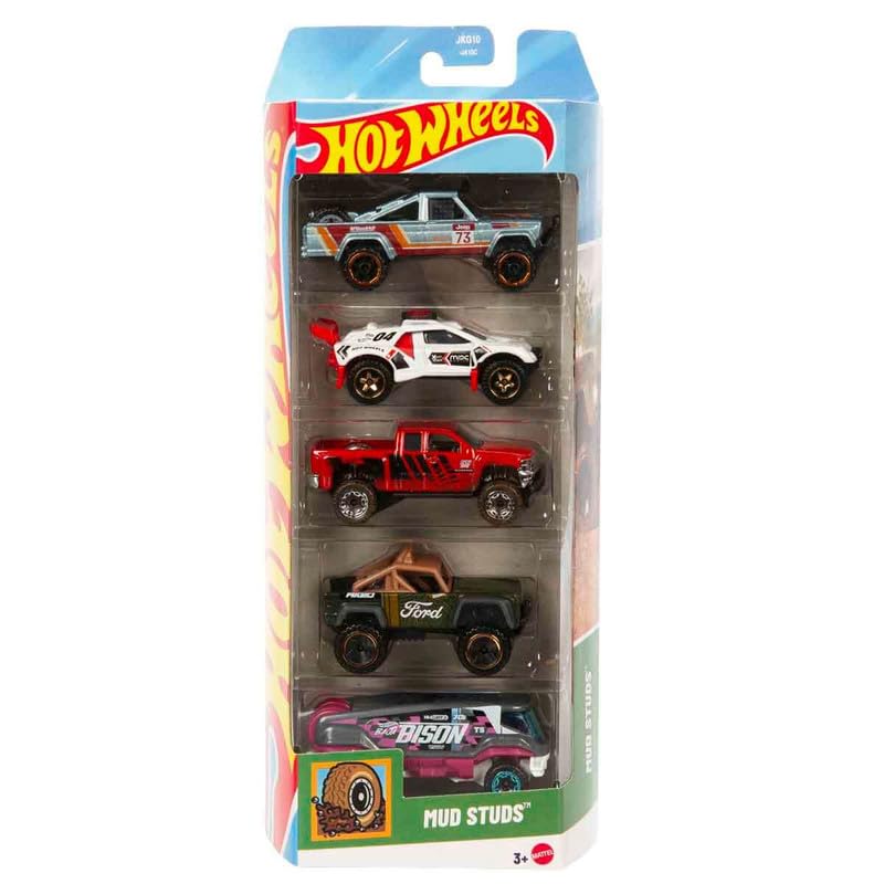 Hot Wheels 5 Car Gift Pack - Mud Studs Pack Of 5 1:64 Vehichles For Kids & Collectors