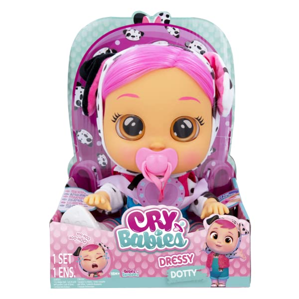 Cry Babies 12'' Dressy Dotty Doll With Tears And Sounds Feature For Baby and Toddlers Ages 18 Months and Up