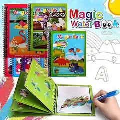 REZNOR Quick Dry Re-Usable Magic Coloring Water Book with Magic Pen (Random Design), Pack of 6