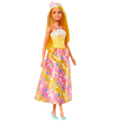 Barbie Royal Doll with Brightly Highlighted Fantasy Hair, Colorful Accessories, Yellow Ombre Bodice and Butterfly-Print Skirt
