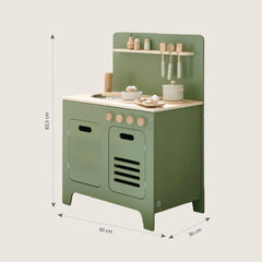 Kiddies Kingdom Wooden Toy Kitchen - Olive Green & Dusty Pink Imaginative Play For Ages 3 and Above