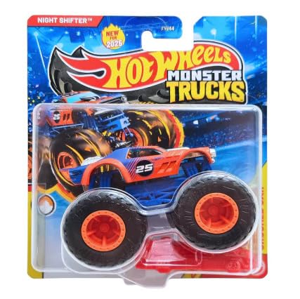 Hot Wheels 1:64 Scale Night Shifter Monster Trucks 2025 Diecast Truck with Crushable Car for Ages 3+ (JCF09)