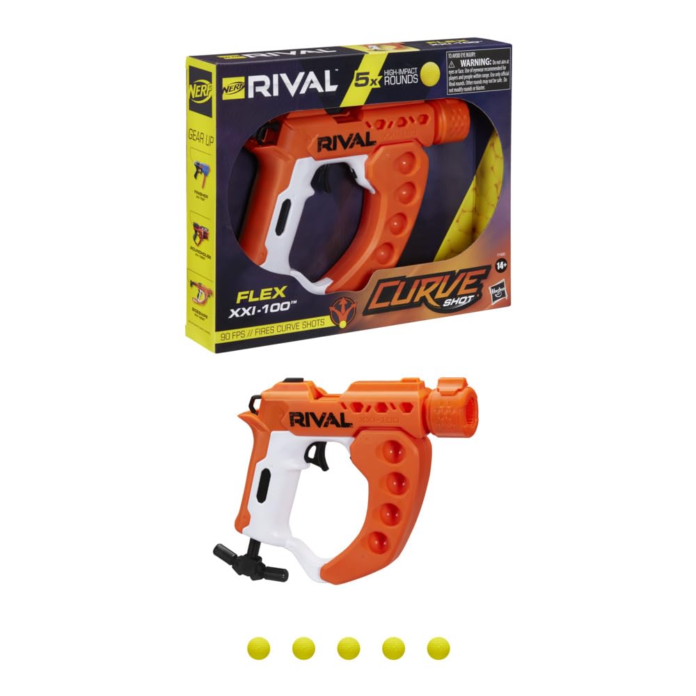 Nerf Rival Curve Shot - Flex XXI-100 Blaster Toy Gun with Fire Rounds to Curve Features for Ages 14+