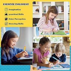 REZNOR Quick Dry Re-Usable Magic Coloring Water Book with Magic Pen (Random Design), Pack of 6