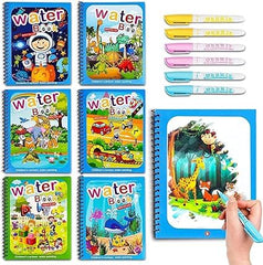 REZNOR Quick Dry Re-Usable Magic Coloring Water Book with Magic Pen (Random Design), Pack of 6