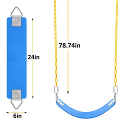 REZNOR EVA Flexible Swing Seat with 79 inch Anti-Rust Plastic Coated Chain Set for Kids, Playground, Jungle & Gym, Blue/Yellow