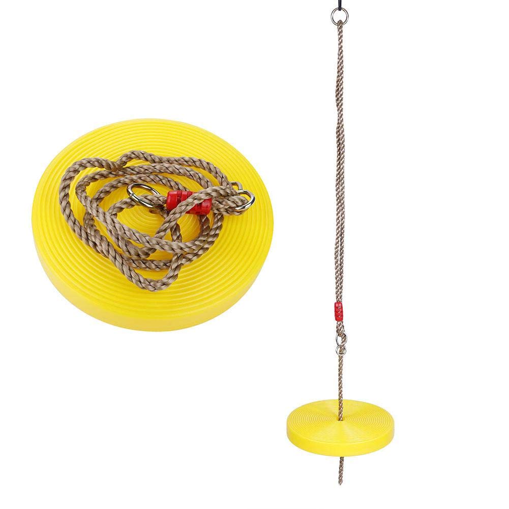 REZNOR Plastic Round Disc Hanging Tree Rope Swing for Kids Children Outdoor Indoor Play Activity, Yellow