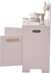 Kiddies Kingdom Wooden Toy Kitchen - Soft Pink, Mint Grey, White Imaginative Play For Ages 3 and Above