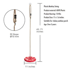 REZNOR Plastic Button Monkey Round Disc Rope Swing for Kids, Red