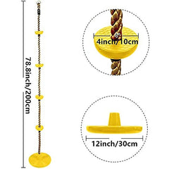REZNOR Plastic Platforms Disc Tree Swing Seat Climbing Knot Rope With Carabiner Hook For Kids, Yellow