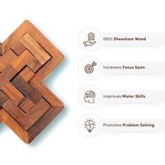 Mittimate Wooden Cross Pentomino Puzzle – Brain-Boosting Jigsaw Game for Kids (6-10 Years) | Fun & Educational Birthday Gift