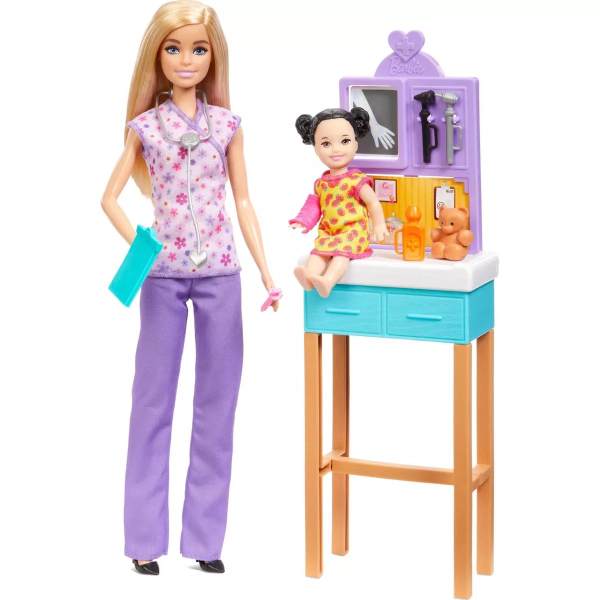 Barbie Pediatrician Doll and Doctor Playset with Purple Scrubs & Accessories for Kids Ages 3+