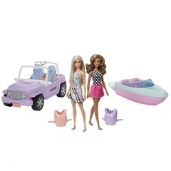 Barbie Off Road Vehicles & Floating Boat 2 Pack Giftset with 2 Dolls & Accessories for Kids Ages 3 Years & Up
