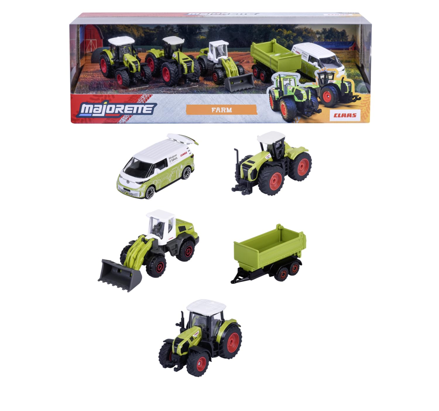 Majorette CLAAS Farm 5 Pack Set - Metal Toy Car with Freewheel, Suspension & Opening Parts for Kids & Collectors