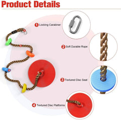 REZNOR Plastic Platforms Disc Tree Swing Seat Climbing Knot Rope With Carabiner Hook For Kids, Multicolour