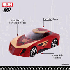 Marvel Go 1:64 Diecast Iron Man Rapid Racer Toy Car For Collection For Ages 3 Years And Up