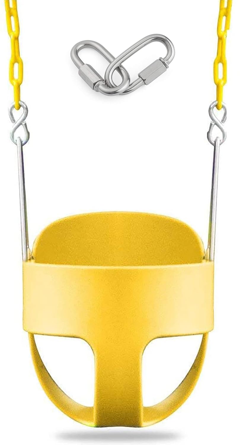 REZNOR EVA Plastic High Back Full Bucket Toddler Baby Swing Seat With 60 Inch Plastic Coated Chain Set, Yellow