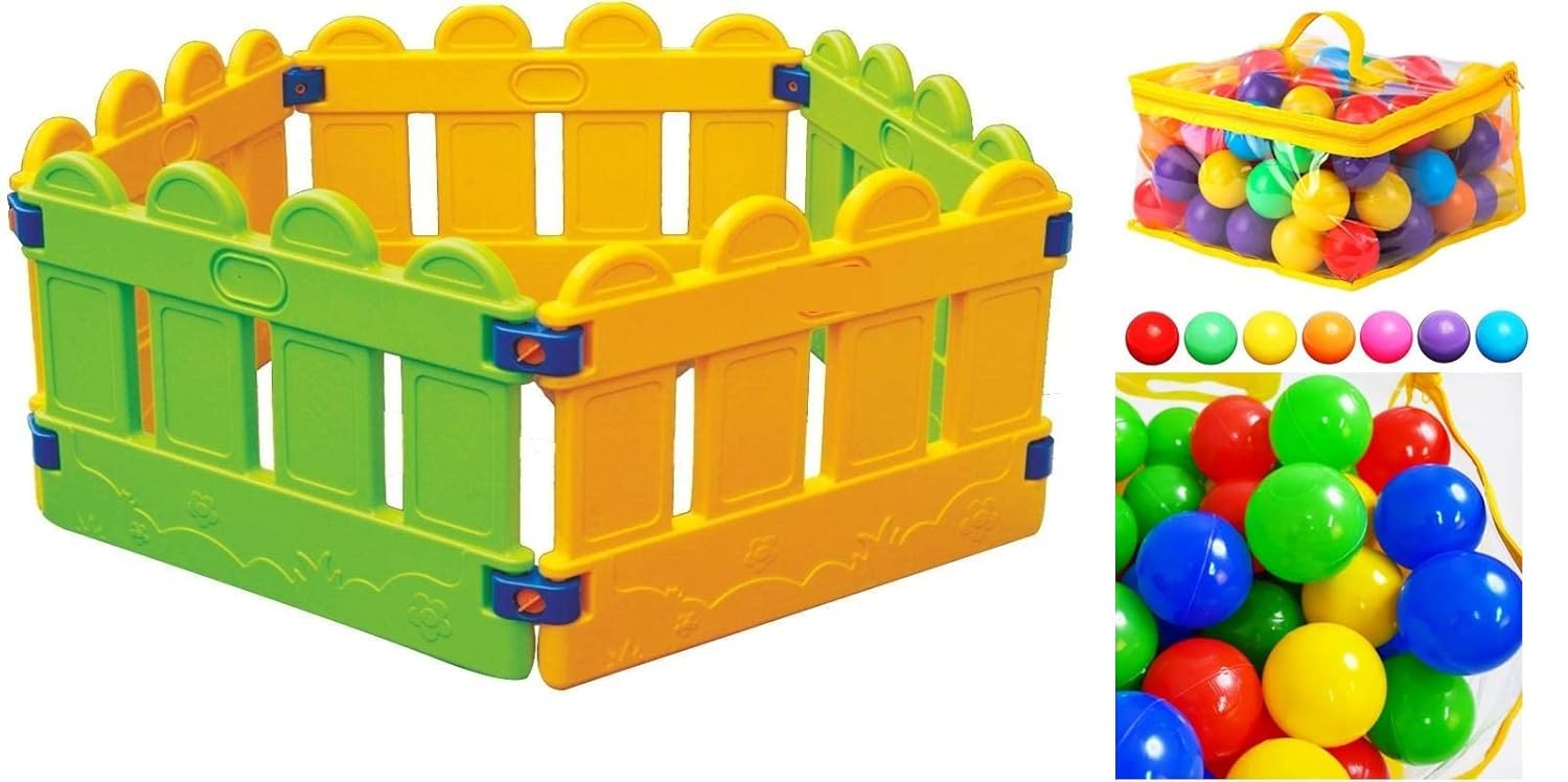 REZNOR Beautiful Baby Ball Pool Mini Fence for Kids, 6 pcs Set (Without Balls) (Hexa)