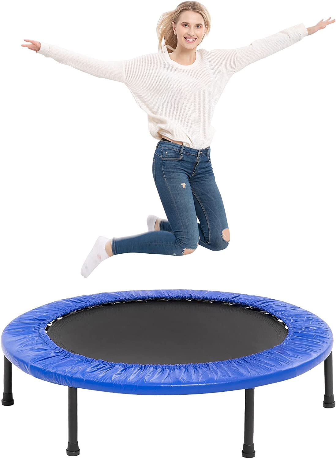 REZNOR 40 inch Portable Trampoline Heavy Mould Finish with Safety Pad, Weight Capacity 220lbs