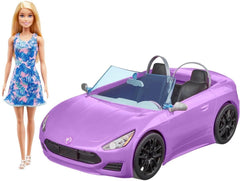 Barbie 11.5 inch Blonde and 2-Seater Purple Convertible Car with Rolling Wheels Car For Ages 3+