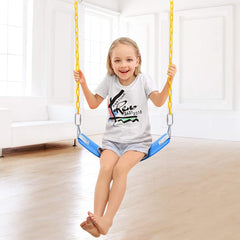 REZNOR EVA Flexible Swing Seat with 60 inch Anti-Rust Plastic Coated Chain Set for Kids, Playground, Jungle & Gym, Blue/Yellow