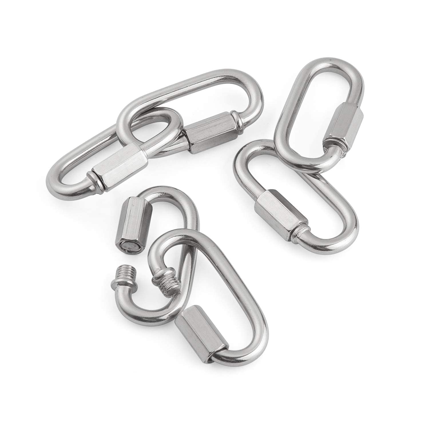 REZNOR Oval Shape Stainless Steel Screw Link Snap Hook Carabiner Swing Hook, Pack of 6