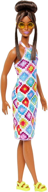 Barbie Fashionistas Doll with Bun And Crochet Halter Dress #210 for Kids Ages 3+ (HJT07)