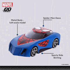 Marvel Go 1:64 Diecast Spiderman Rapid Racer Toy Car For Collection For Ages 3 Years And Up