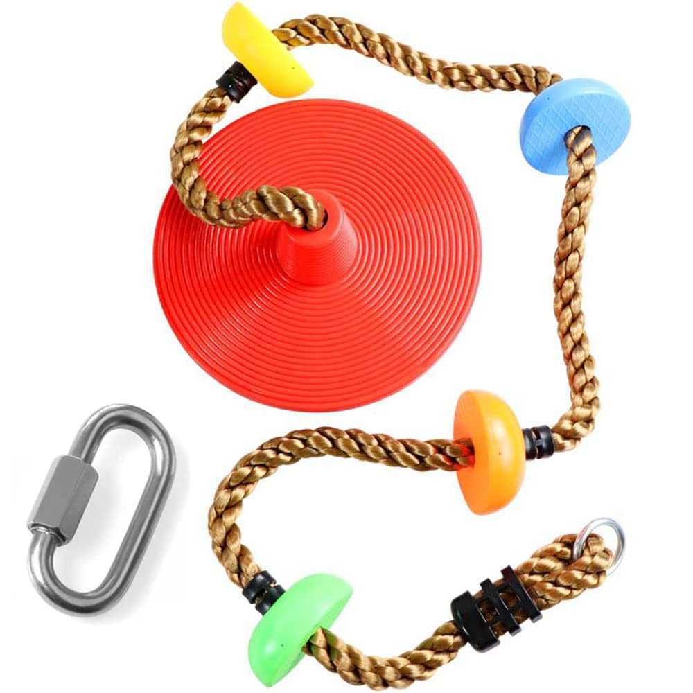 REZNOR Plastic Platforms Disc Tree Swing Seat Climbing Knot Rope With Carabiner Hook For Kids, Multicolour