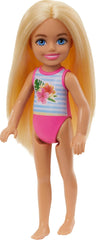 Barbie Chelsea Small Doll With Beach Swimsuit, Stripes & Floral Print, Blonde Hair & Blue Eyes For Kids Ages 3+
